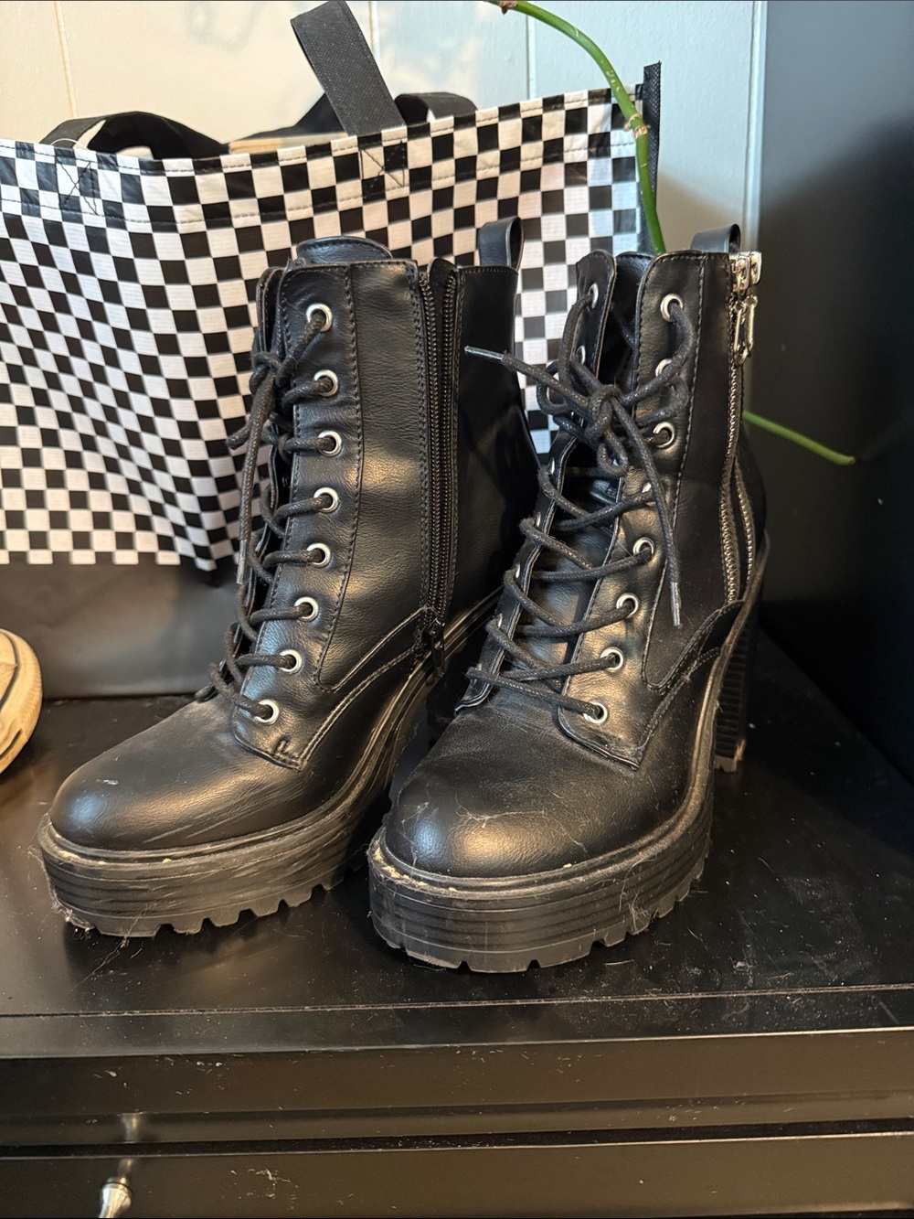 Black Platform Lace-Up Ankle Boots - Women